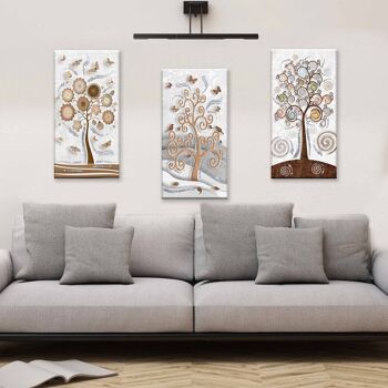 Ensemble 3 pièces Tableaux sur toile arbre de vie Toile Jour Brillant à paillettes 38x75 cm ARBRE BLANC 4