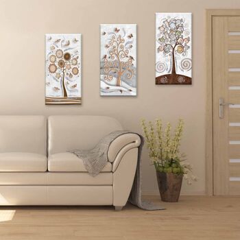 Ensemble 3 pièces Tableaux sur toile arbre de vie Toile Jour Brillant à paillettes 38x75 cm ARBRE BLANC 6
