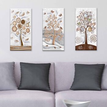 Ensemble 3 pièces Tableaux sur toile arbre de vie Toile Jour Brillant à paillettes 38x75 cm ARBRE BLANC 9