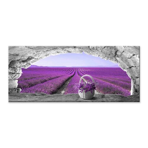 Quadro moderno Stampa su Tela tema floreale CANVAS WORLD 52x122 cm FINESTRA SUL CAMPO DI LAVANDA