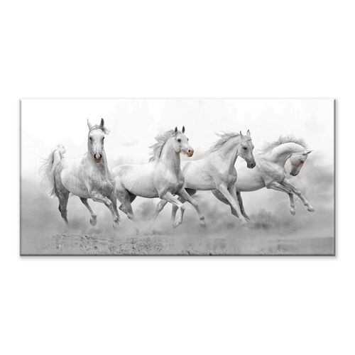 Quadro moderno Stampa su Tela tema natura CANVAS WORLD 52x122 cm FOUR HORSES