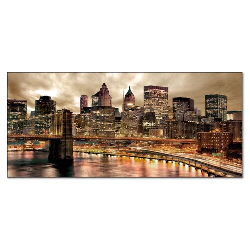 Quadro moderno Stampa su Tela tema city urbano CANVAS WORLD 52x122 cm BRIDGE AT NIGHT