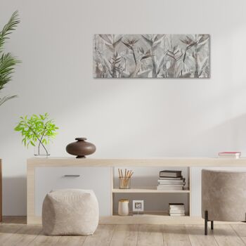 Tableau moderne Impression sur toile thème naturel CANVAS WORLD 52x122 cm FEUILLES GRISES 2