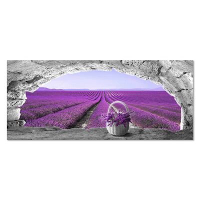 Quadro moderno Stampa su Tela tema floreale CANVAS WORLD 65x152 cm FINESTRA SUL CAMPO DI LAVANDA