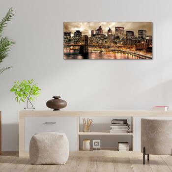 Tableau moderne Impression sur toile thème ville urbaine CANVAS WORLD 65x152 cm BRIDGE AT NIGHT 2