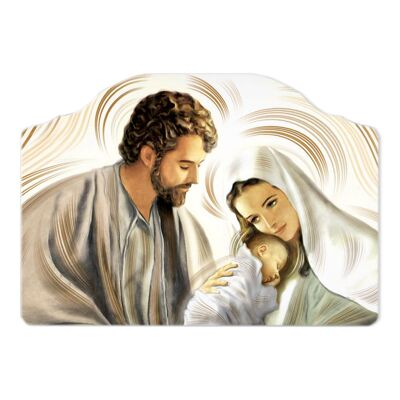 Quadro moderno Capezzale sacra famiglia 46x65 cm NATIVITY BROWN su tavola lavorata