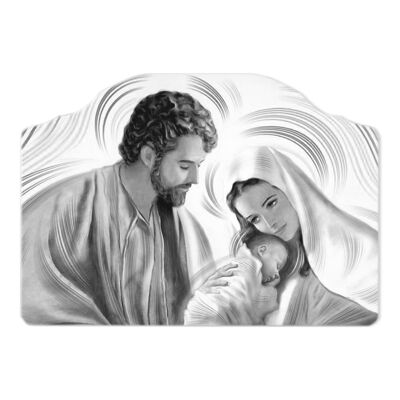 Quadro moderno Capezzale sacra famiglia 46x65 cm NATIVITY GREY su tavola lavorata