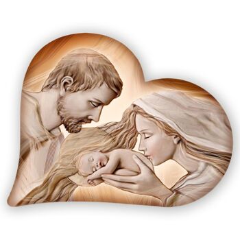 Chevet Sainte Famille en bois COEUR HOLY KISS MARRON 50X65 cm 1