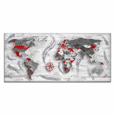 Quadro su tela con glitter BRILLANT WORLD'S MAP WHITE