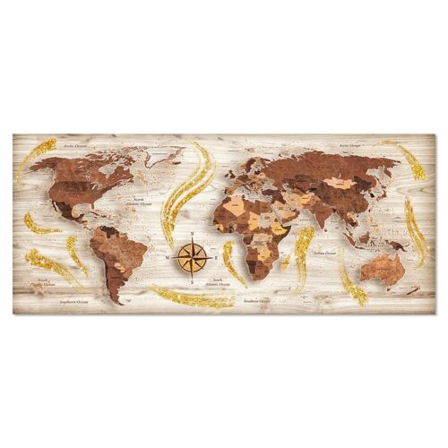 Quadro su tela con glitter BRILLANT WORLD'S MAP VINTAGE