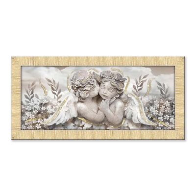 Quadro moderno su tela cornice PRINCE 63x133 cm ANGELS IN FLOWERS MIX GOLD