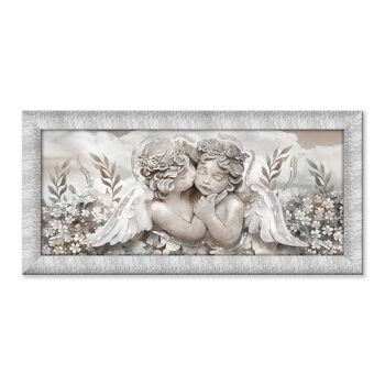 Tableau moderne sur châssis entoilé PRINCE 63x133 cm ANGES EN FLEURS MIX ARGENT 1