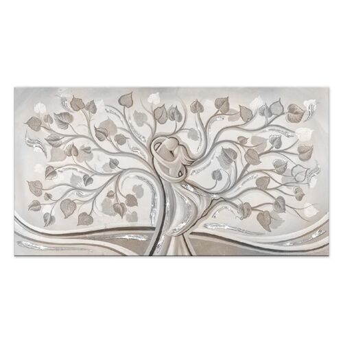 Quadro su Tela SHINY con Glitter Argento 62x115 ALBERO ABBRACCIO MIX SILVER