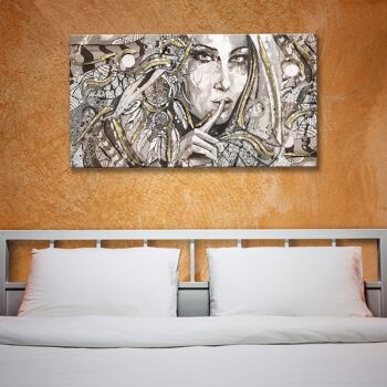 Tableau sur toile BRILLANT avec paillettes dorées 77x143 INDIAN SILENCE MIX GOLD 8