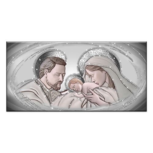 Quadro su tela Sacra famiglia SHINY con glitter 77X143 cm The Kiss Ceramic Grey