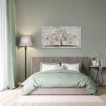 Tableau moderne Chambre à coucher salon avec cadre GIOVY White Silver TREE MIX 60x110 cm avec Glitter thème Tree of Life 2