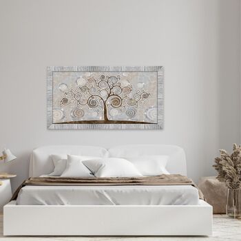Tableau moderne Chambre à coucher salon avec cadre GIOVY White Silver TREE MIX 60x110 cm avec Glitter thème Tree of Life 6