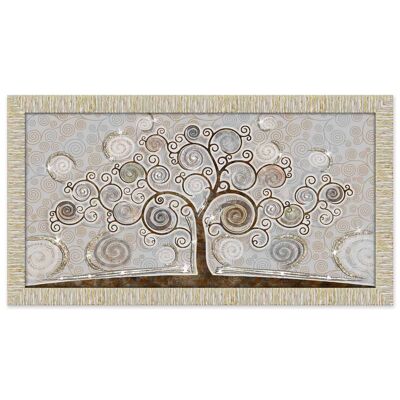 Quadro Moderno Camera da letto soggiorno con cornice GIOVY Bianca Oro TREE MIX 60x110 cm con Glitter tema Albero della Vita