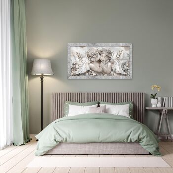 Tableau moderne Chambre à coucher avec cadre GIOVY Blanc Argent ANGELS IN FLOWERS MIX 60x110 cm avec Paillettes 2
