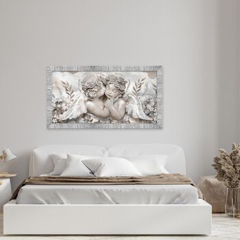 Tableau moderne Chambre à coucher avec cadre GIOVY Blanc Argent ANGELS IN FLOWERS MIX 60x110 cm avec Paillettes 6