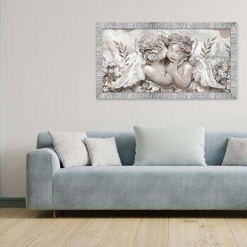 Tableau moderne Chambre à coucher avec cadre GIOVY Blanc Argent ANGELS IN FLOWERS MIX 60x110 cm avec Paillettes 4