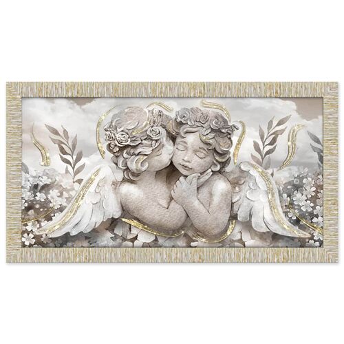 Quadro Moderno Camera da letto con cornice GIOVY Bianca Oro ANGELS IN FLOWERS MIX 60x110 cm con Glitter