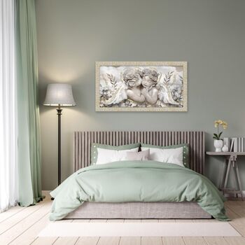 Tableau moderne pour chambre à coucher avec cadre GIOVY Or Blanc ANGELS IN FLOWERS MIX 60x110 cm avec Paillettes 6