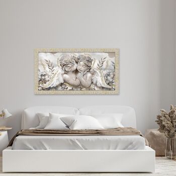 Tableau moderne pour chambre à coucher avec cadre GIOVY Or Blanc ANGELS IN FLOWERS MIX 60x110 cm avec Paillettes 2