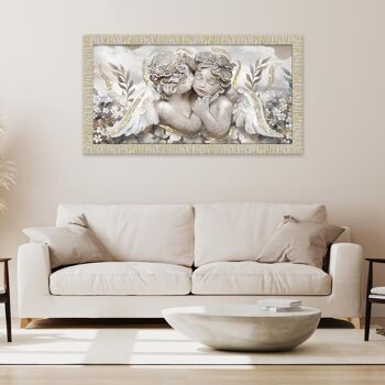 Tableau moderne pour chambre à coucher avec cadre GIOVY Or Blanc ANGELS IN FLOWERS MIX 60x110 cm avec Paillettes 4