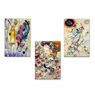 Set 3 quadri moderni in legno con argento Mondie' cm 31X46 KANDINSKY