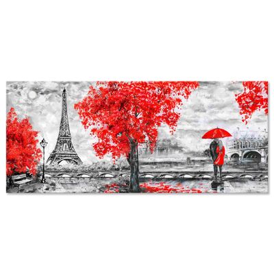 Quadro Moderno con stampa su tela materica a rilievo Innamorati a Parigi con alberi rossi PICTURES Amour A Paris