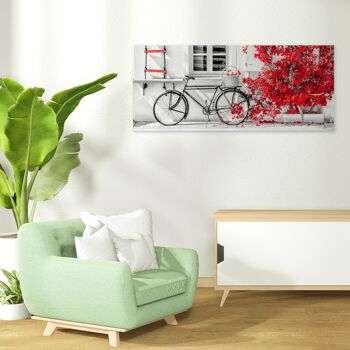 Tableau moderne avec matière en relief impression sur toile Vélo avec fleurs rouges PHOTOS Vélo Bouganville Rouge 8