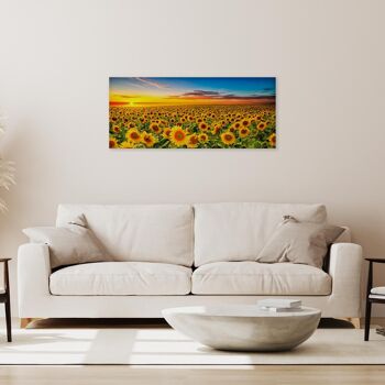 Tableau moderne avec relief imprimé sur toile PHOTOS Champ de tournesols au coucher du soleil 2