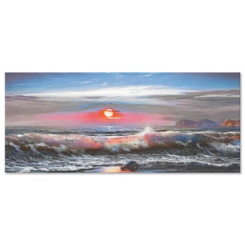 Quadro Moderno con stampa su tela materica a rilievo Mare con onde al tramonto PICTURES WAVE AT SUNSET