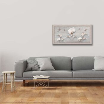 Tableau moderne salon chambre Floral avec cadre shabby BOSTON Beige 60x110 cm CALLE SHABBY MIX impression sur panneau de bois 2