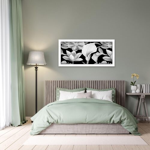 Quadro moderno soggiorno camera da letto Floreale con cornice shabby Boston white 65X135 cm FLOWERS GRAPHICS white stampa su pannello in legno