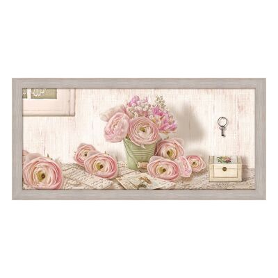 Quadro moderno soggiorno camera da letto Floreale con cornice shabby Boston beige 65X135 cm ROMANTIC LYRICS stampa su pannello in legno