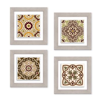 Ensemble de 4 PEINTURES sur cadre en CÉRAMIQUE Shabby MODERNE Beige AZULEJOS MARRON 1