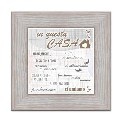 Quadro Moderno con mattonella Ceramica stampata, cornice shabby Boston 30x30 cm IN QUESTA CASA