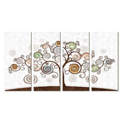 Quadro moderno Albero della vita 4 pezzi in Legno Simmetria cm 68X130 TREE WHITE