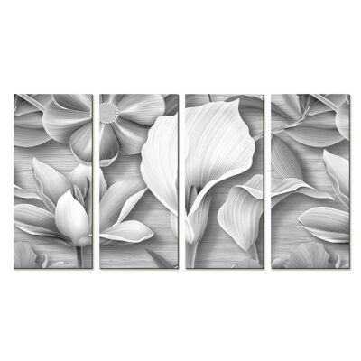 Quadro moderno 4 pezzi in Legno Simmetria cm 68X130 FLOWER GRAPHIC GREY