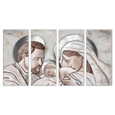 Quadro moderno modulare Sacra Famiglia SIMMETRIA 68x130 cm THE KISS CERAMIC MIX 4 pezzi su legno per soggiorno camera da letto