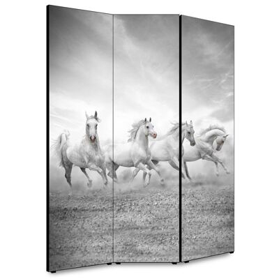 Separe' per interni, Divisorio 135,6 x H 176 x P 3,1 cm FOUR HORSES paravento 3 Ante in legno con Tele stampate fronte retro Soggetto unico