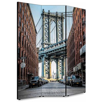 Separe' per interni, Divisorio 135,6 x H 176 x P 3,1 cm MANHATTAN BRIDGE CARS paravento 3 Ante in legno con Tele stampate fronte retro Soggetto unico