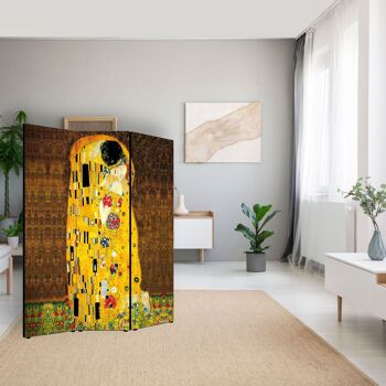 Séparé' pour intérieurs, Cloison 135,6 x H 176 x P 3,1 cm LE BAISER DE KLIMT paravent 3 portes en bois avec toile imprimée recto verso Sujet unique 3