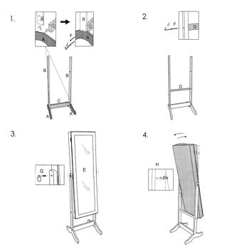 Armoire à Bijoux Miroir 42x38 Hauteur 150 cm CARREAUX BLEU 5