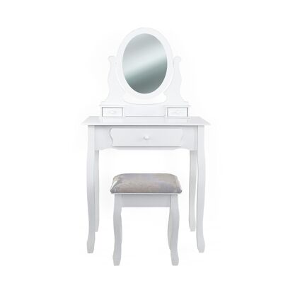 Specchiera Toilette tavolo da Trucco Cosmetici 3 Cassetti con Sgabello e Specchio BIANCA 75x40x136 cm