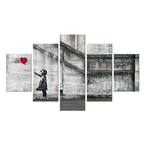 Quadro Moderno tema Banksy 5 pezzi in legno VOGUE 48X85 cm FLY AWAY