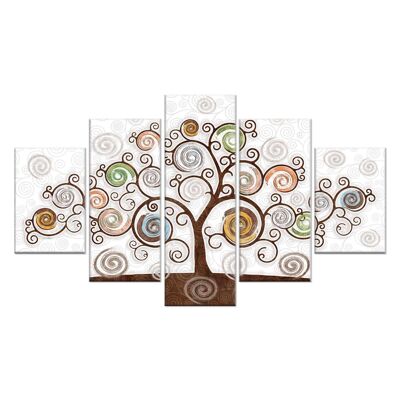 Quadro Moderno Albero della vita 5 pezzi in legno VOGUE 48X85 cm TREE WHITE