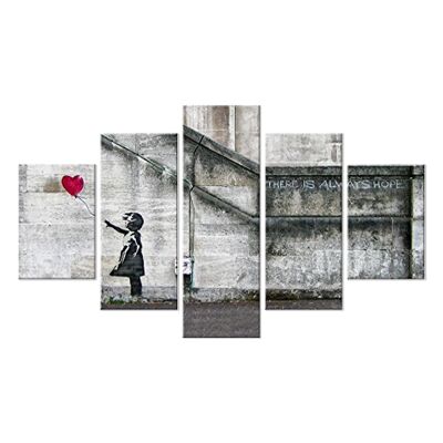 Quadro Moderno tema Banksy 5 pezzi in legno VOGUE 66X115 cm FLY AWAY